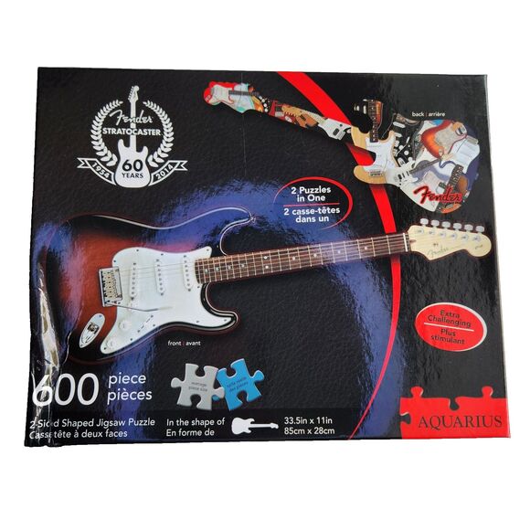 Aquarius Fender Stratocaster 2-Sided Guitar Shaped 600 Pc Puzzle BOX DAMAGE - Picture 1 of 14